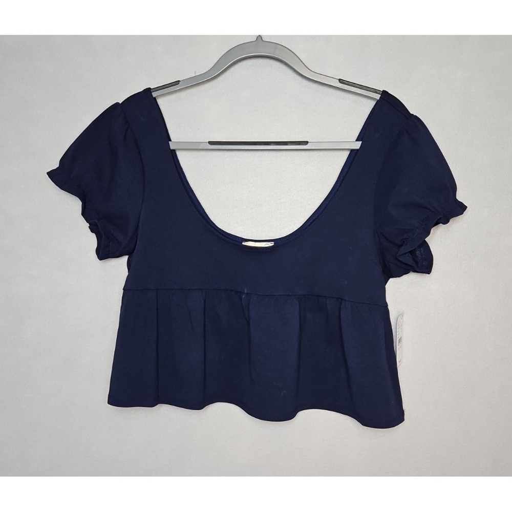 Your Favorite Womens Blue Babydoll Peplum Crop Top Size XL NWT